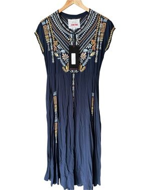 Johnny Was Navy Maxi Dress with Multicolor Embroidery